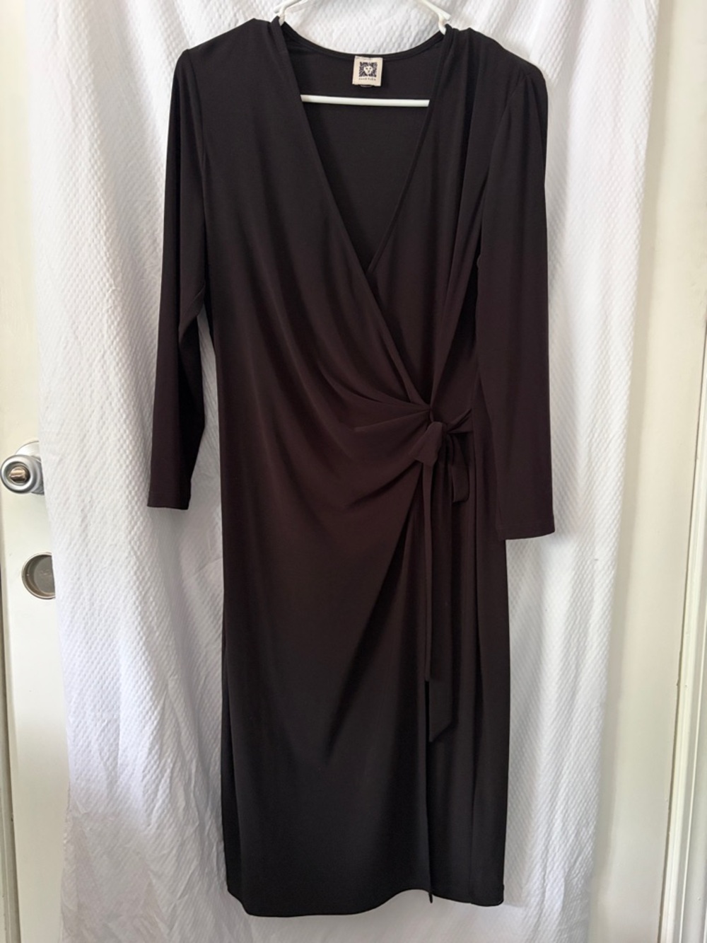 Anne Klein Sophisticated Black Wrap Dress in Size XL Long Sleeve Midi Length